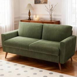 Dyonery - 68" Loveseat Sofa Linen Couch, Mid Century Modern Love Seat Couches for Living Room, Bedroom Office - Green