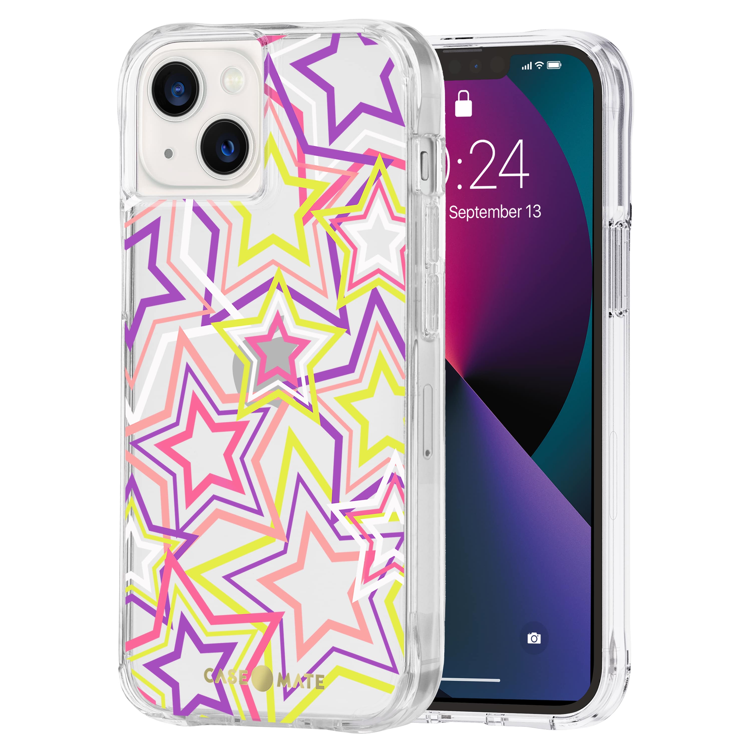 Alt View 1. Case-Mate - Print Hardshell Case for iPhone 13 - Neon Stars.