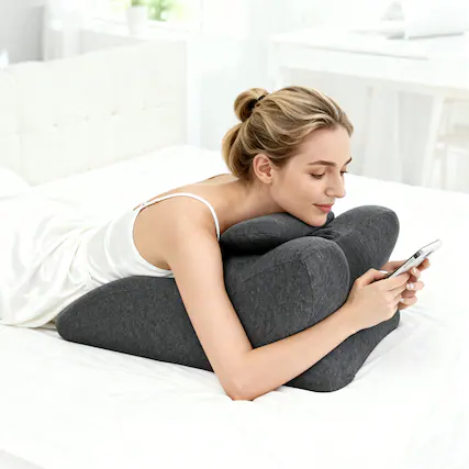 Front. GOODSILO - Ergonomic Posture Support Pillow for Legs, Lumbar, and Back - Multi-Functional Comfort Cushion - Dark Grey.