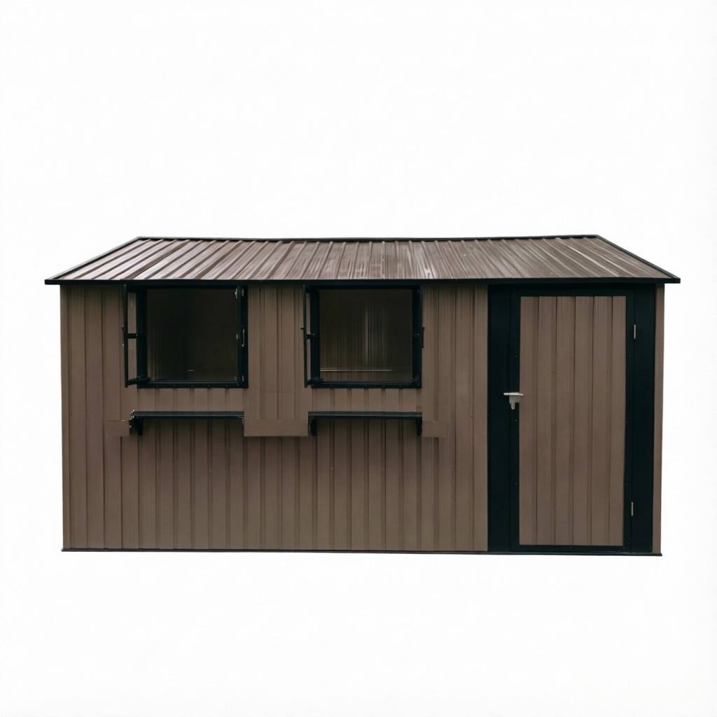 Alt View 1. Anysun - 12x10 FT Outdoor Metal Storage Shed with 3 Clear Windows & Decorative Flower Rack – Lockable Single Door, Heavy Duty - Brown.
