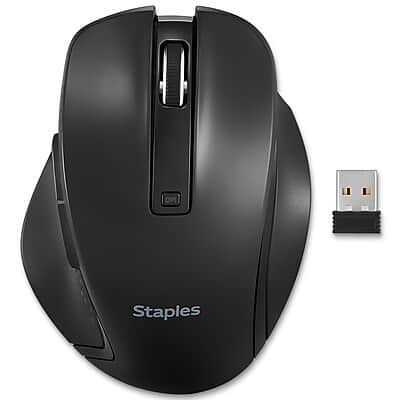 Staples TECH - Wireless Ergonomic Curved Optical USB Mouse - Wireless - Black