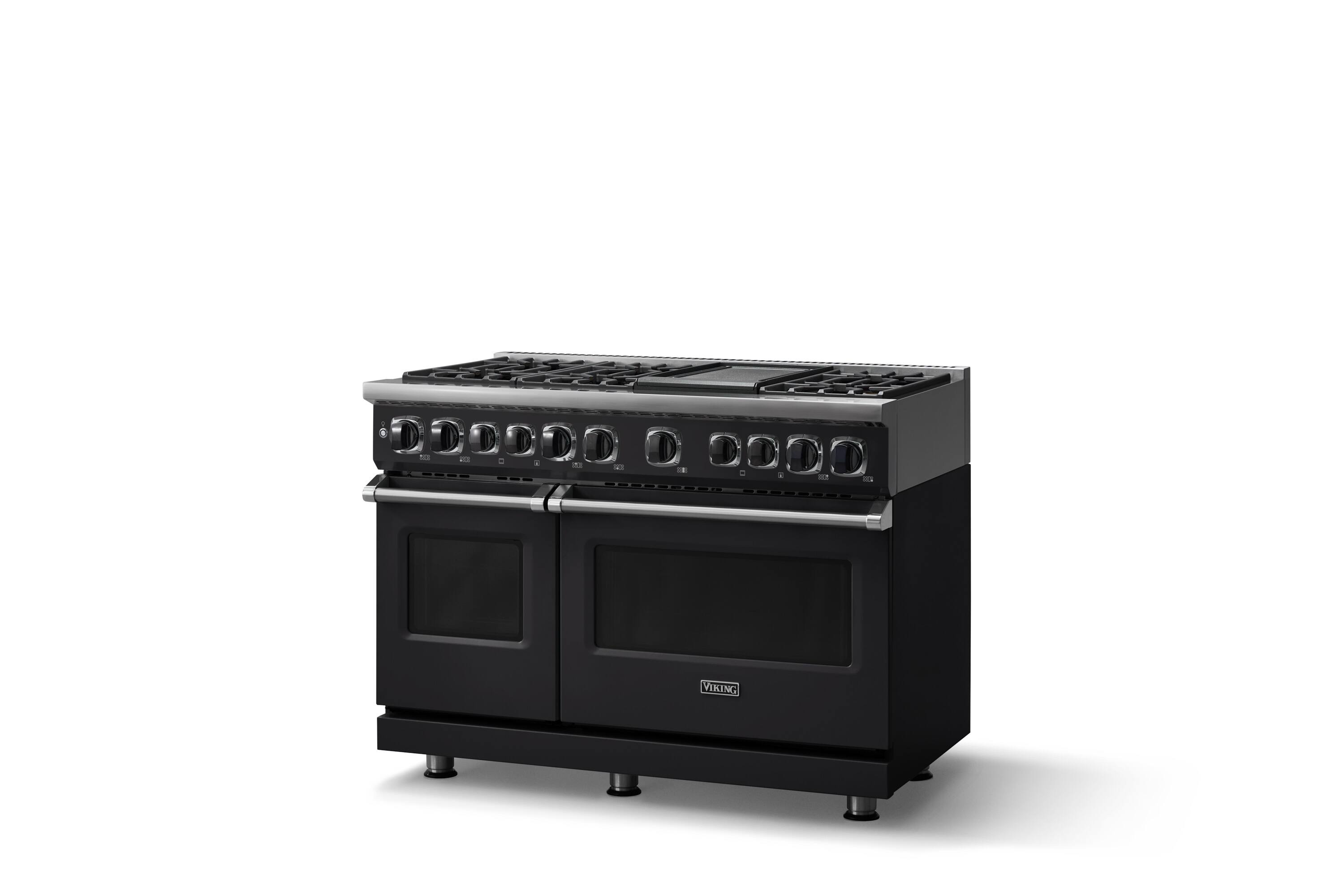 Angle. Viking - 48 in. Wide 6 Burner Dual Fuel Sealed Burner Range with Griddle - Onyx.