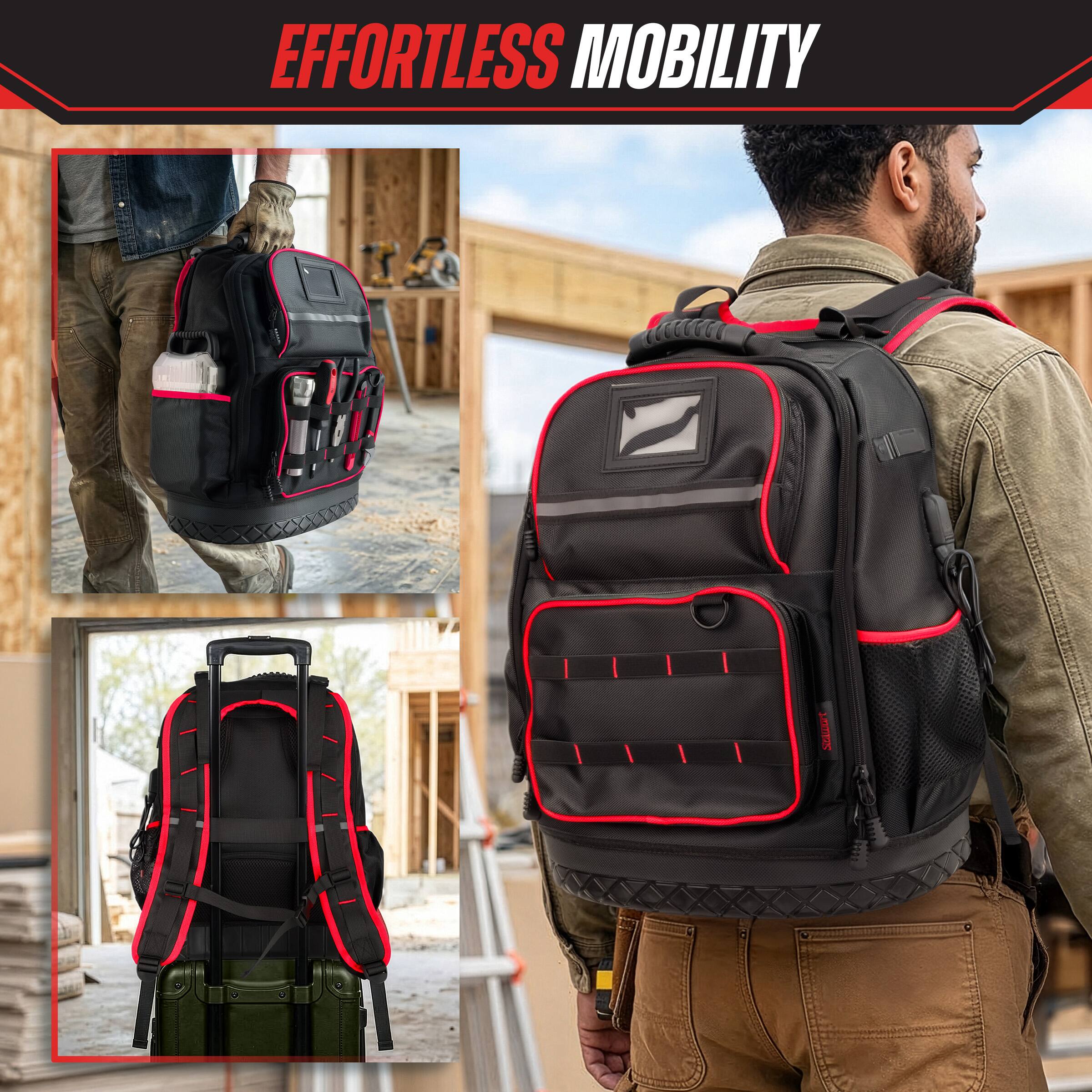 Stalwart Tool Backpack Heavy Duty Tool Bag with Laptop Sleeve, USB ...