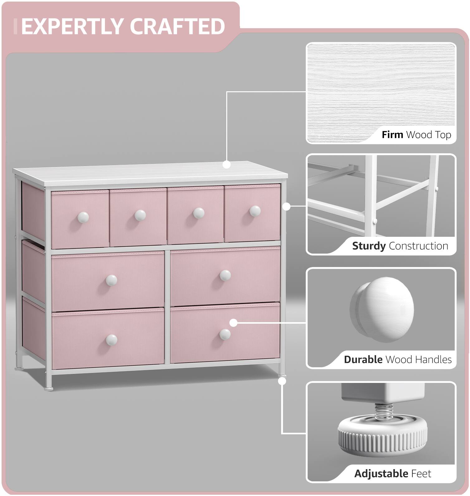 EXPERTLY CRAFTED

- Firm Wood Top
- Sturdy Construction
- Durable Wood Handles
- Adjustable Feet