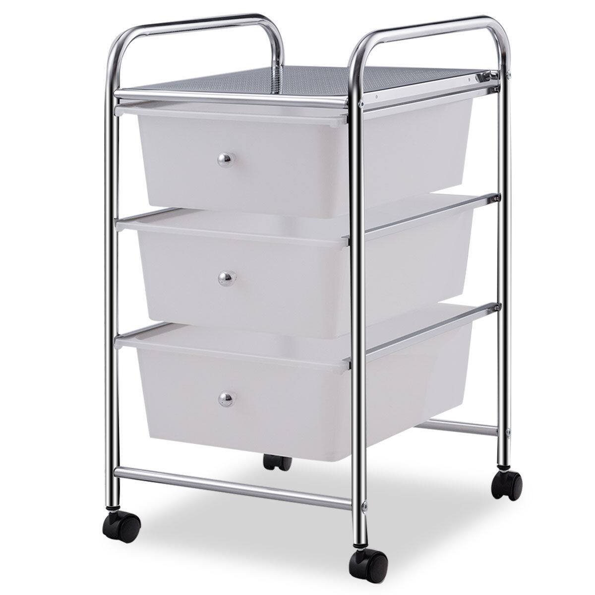 Alt View 6. Costway - 3 Drawers Metal Rolling Storage Cart Scrapbook Supply & Paper Home Office - Clear.