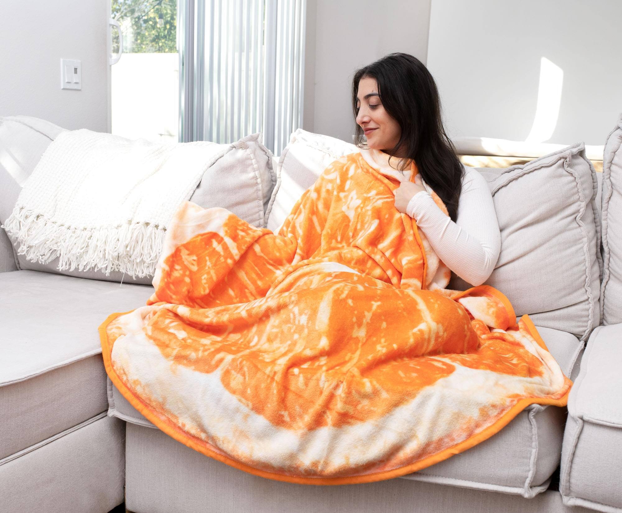 Alt View 4. Toynk - Orange Slice Round Fleece Throw Blanket | 60 Inches - Orange.
