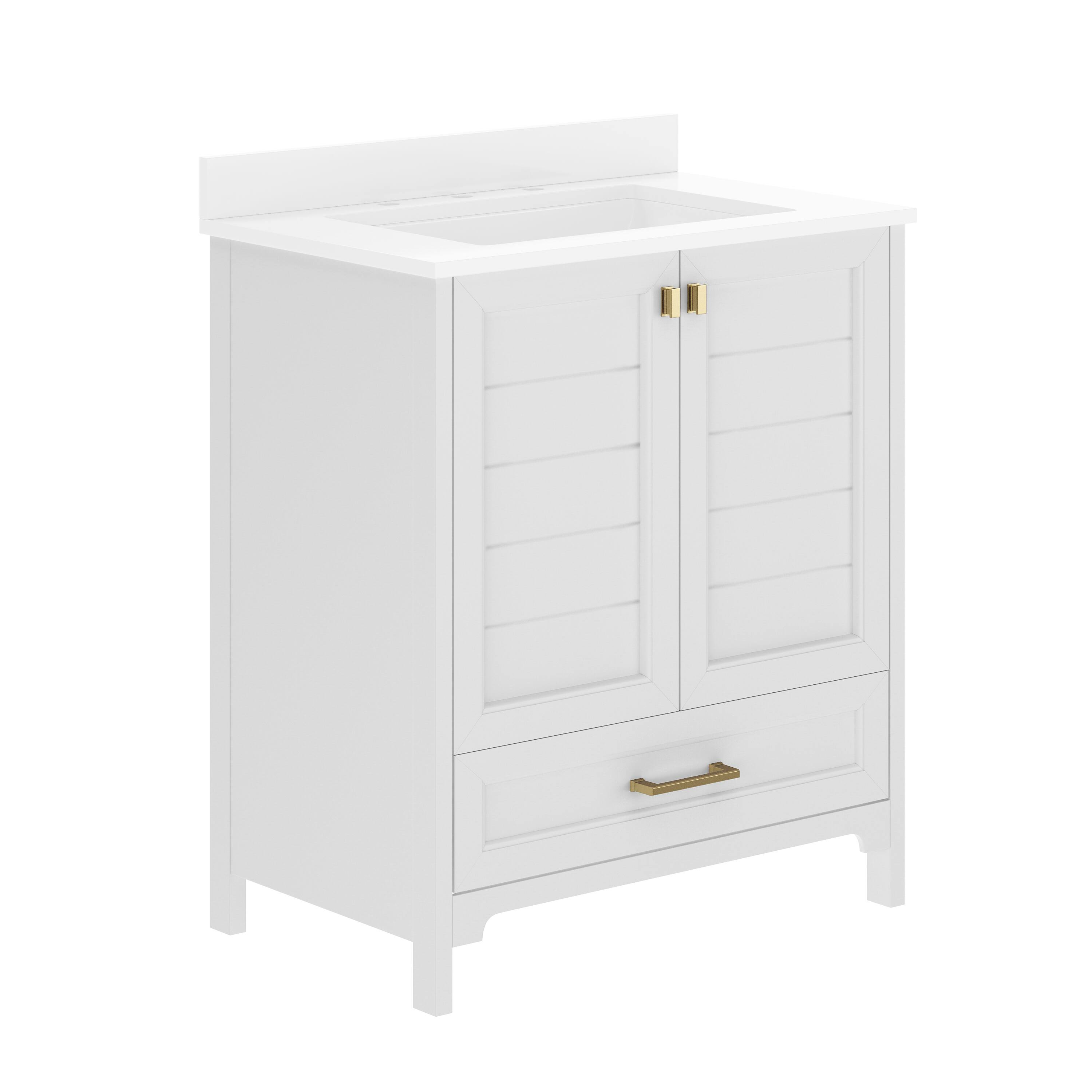 Alt View 1. Emma + Oliver - Bathroom Vanity w/ Ceramic Undermount Sink, Cabinet, Bottom Drawer - White Frame/Gold Hardware.