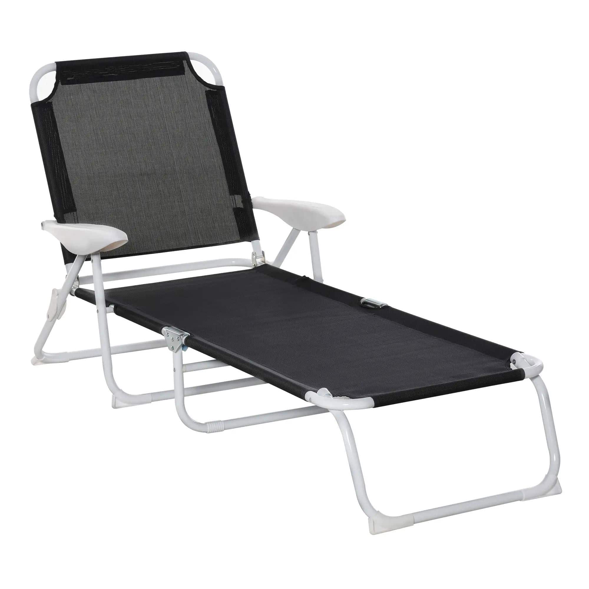 Resenkos - Folding Lounge Chair, Portable Outdoor Chaise Lounge, Sun Tanning Chair With 4-Position Reclining Back - Black
