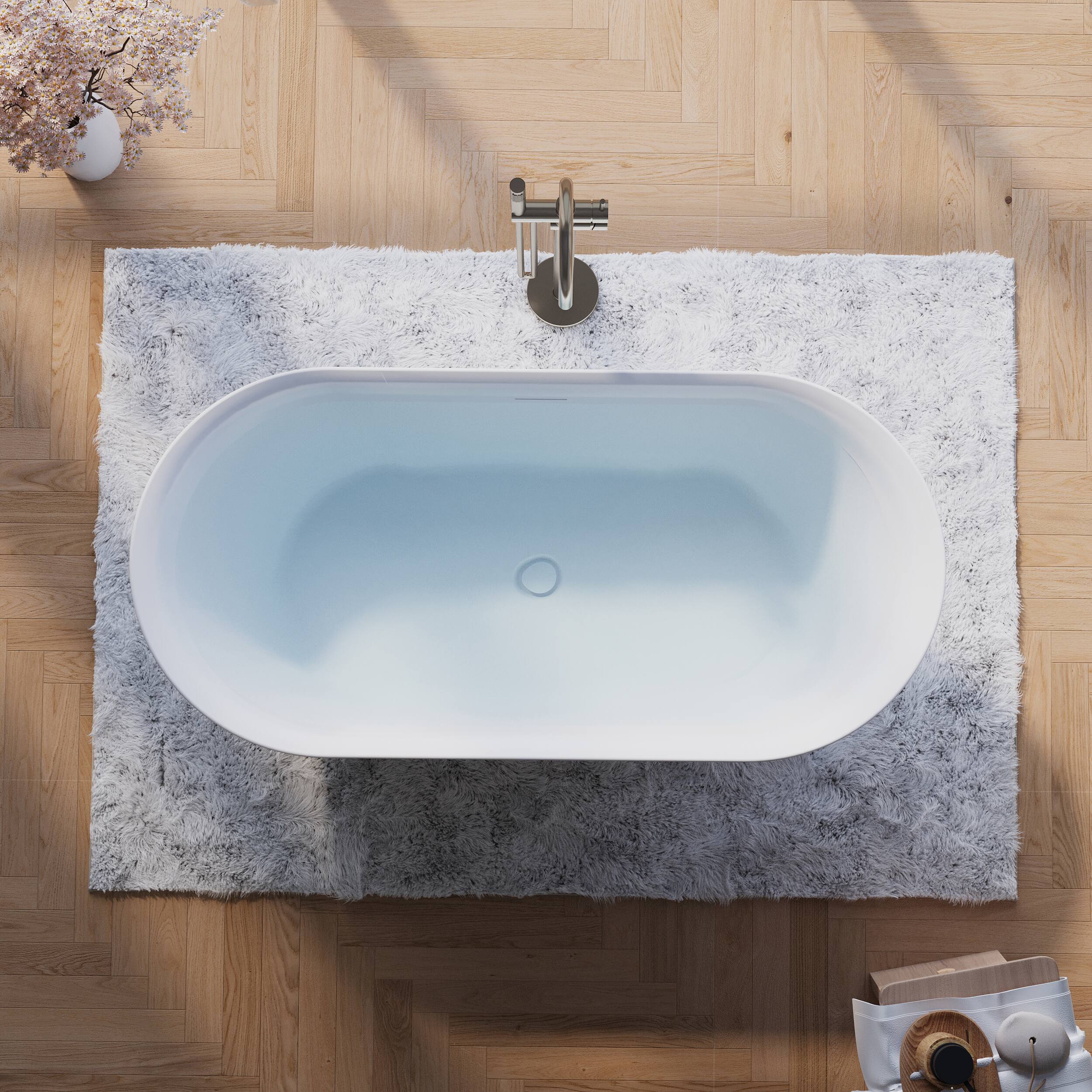 Angle. WELLFOR - Sable 60 in. Acrylic Flatbottom Double Ended Freestanding Soaking  Bathtub with Drain and Overflow - White.