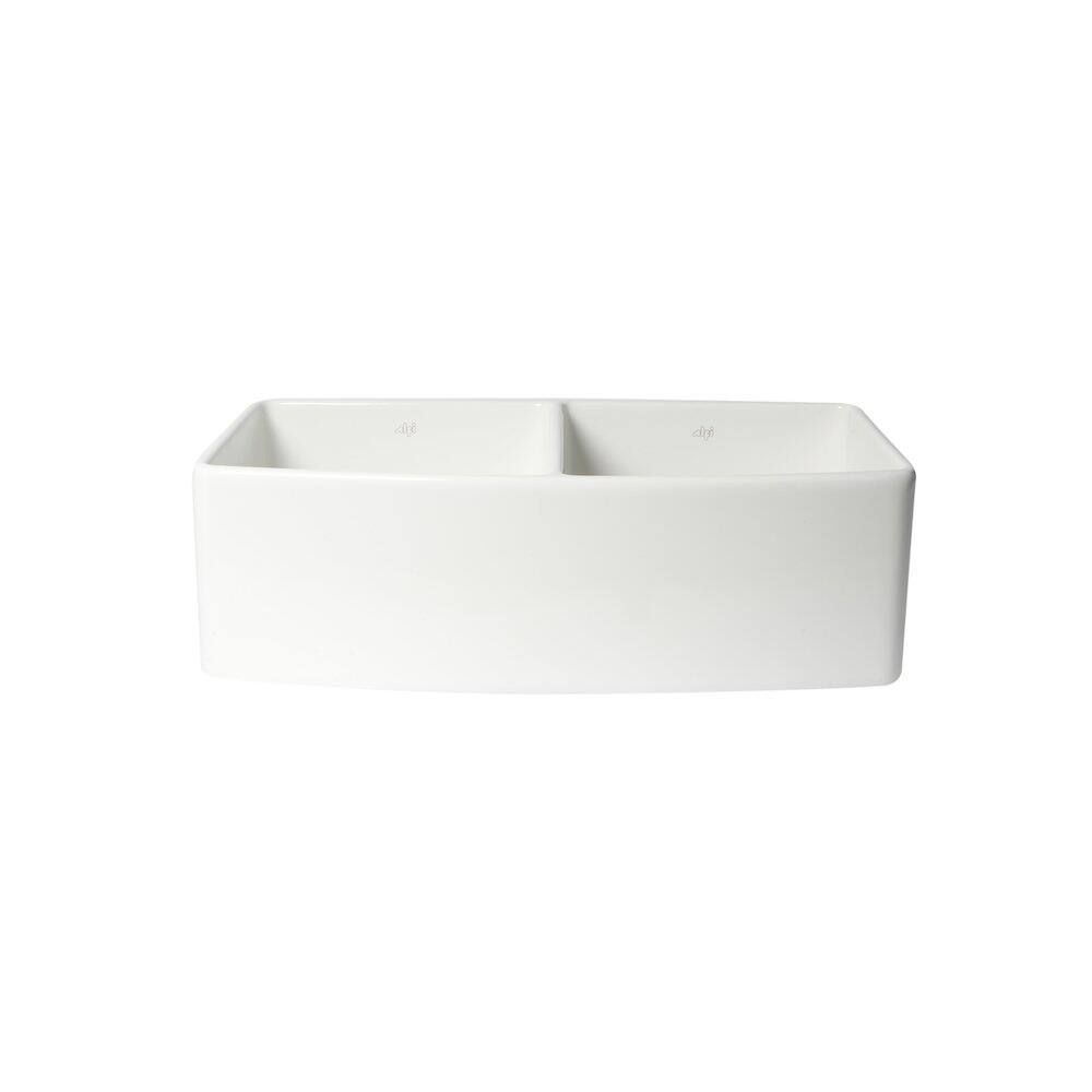 Alt View 4. Alfi - ALFI brand ALFI Brand White Smooth Curved Apron 33 x 20 Double Bowl Fireclay Farm Sink - White.