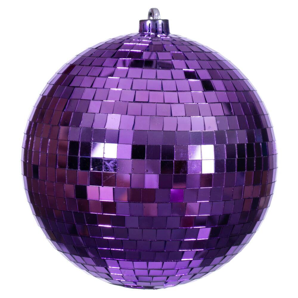 Front. Vickerman - 8" Purple Mirror Ball Ornament - Purple.