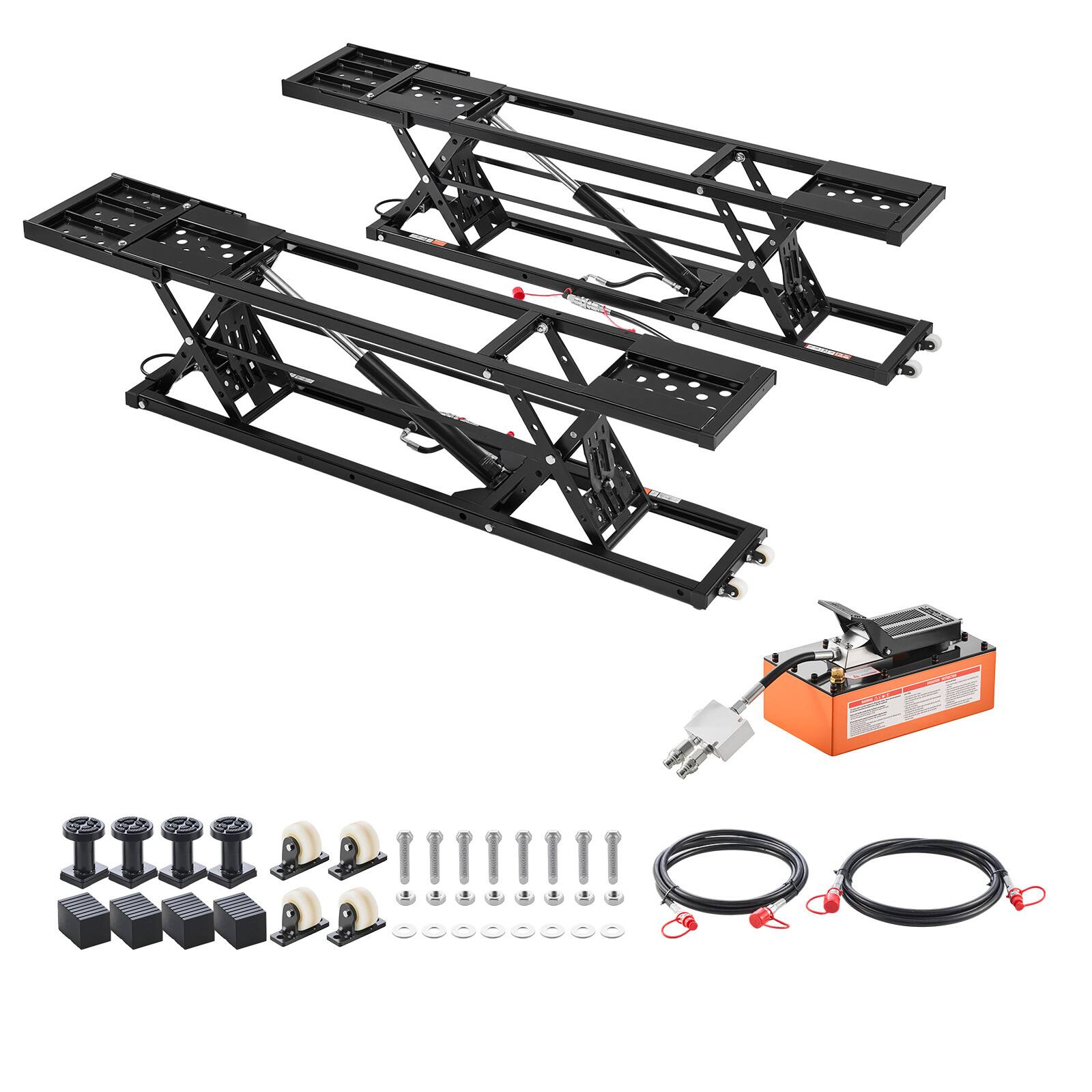 Front. VEVOR - Portable Car Lift, 7000 lbs Capacity, Heavy Duty Steel Truck Lift with 26.8" Max Height, Pneumatic Pump, Wheels - Black.