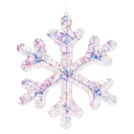 BreeBe - Iridescent LED Hanging Snowflake (Set of 2) - White, Blue, Pink