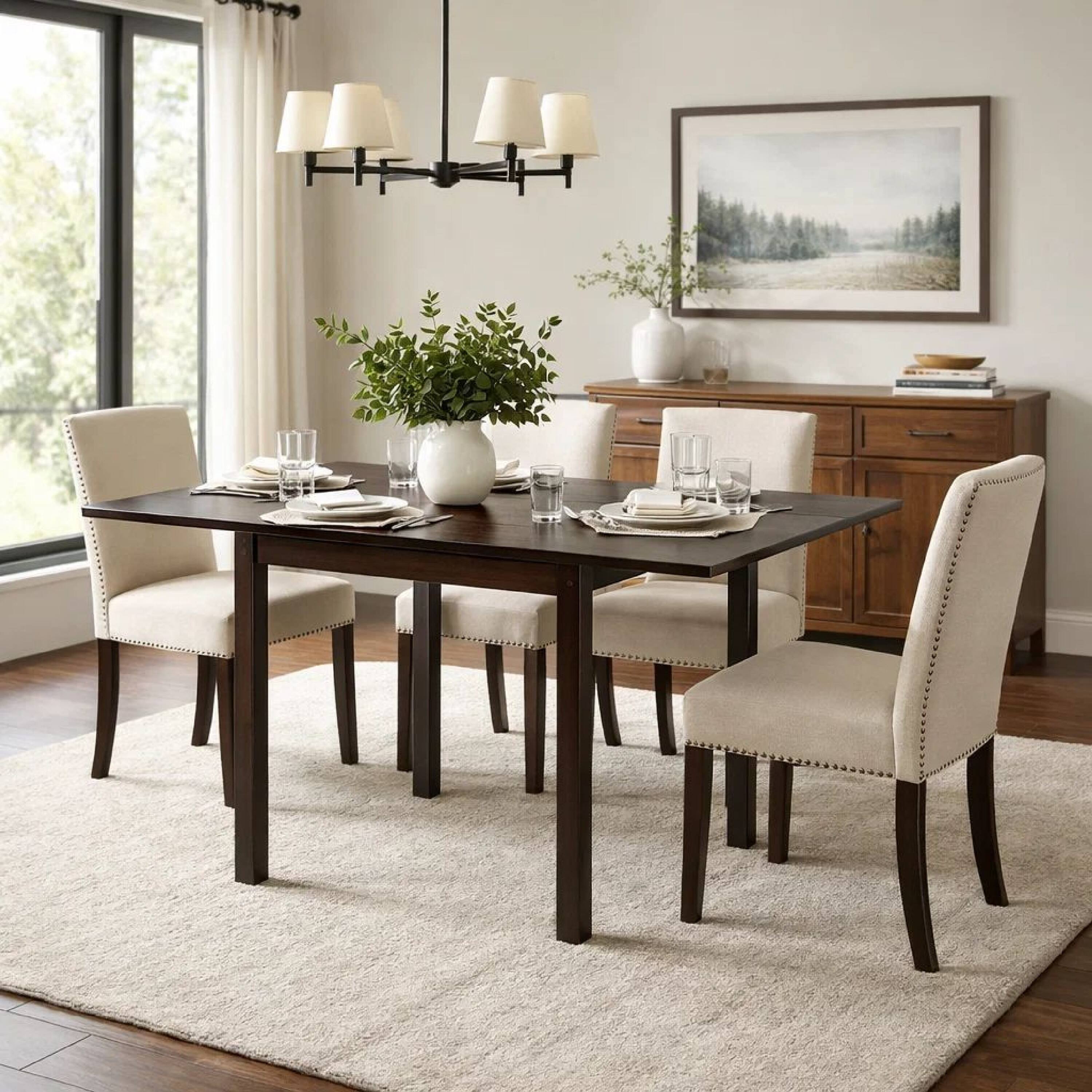 Alt View 5. Manhattan Lane - 52 Inch Drop Leaf Dining Table, Block Legs, Wood - Brown.