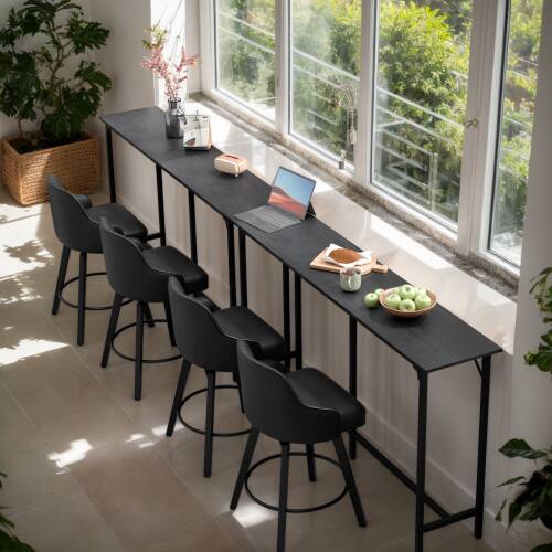 Alt View 5. Winado - 43"-71" Wooden Top Bar Long Counter Height Pub Table with Robust Metal Frame and Easy-Clean Surface Scratch for Bar - Black-71"x39"x15".