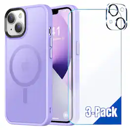 Entronix - iPhone 13 Accessory Bundle - Magnetic Translucent Matte Case with Screen and Camera Lens Protectors - Purple