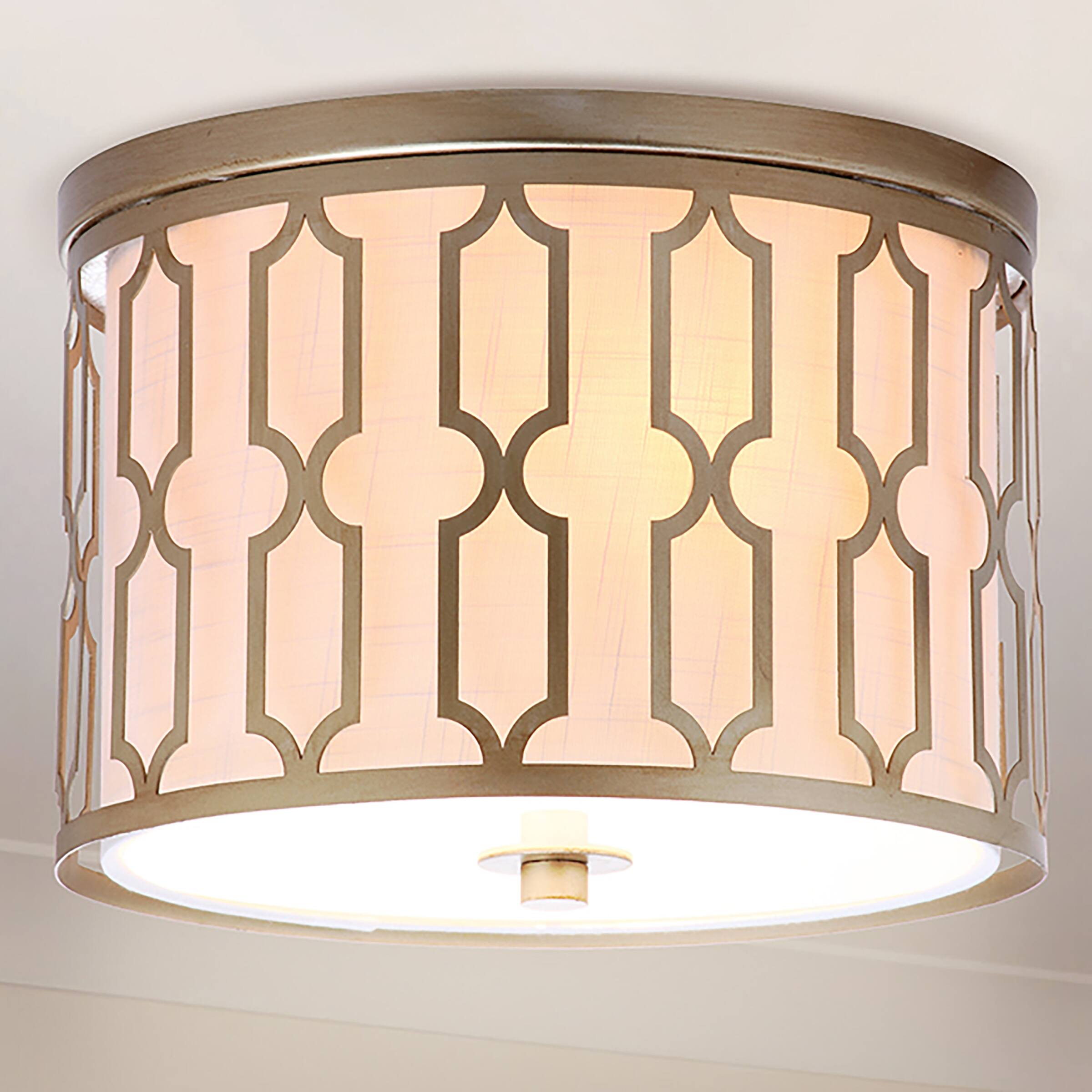 Alt View 1. Jonathan Y - Link 2-Light 12.75" Metal LED Flush Mount, Soft Gold - Soft Gold.