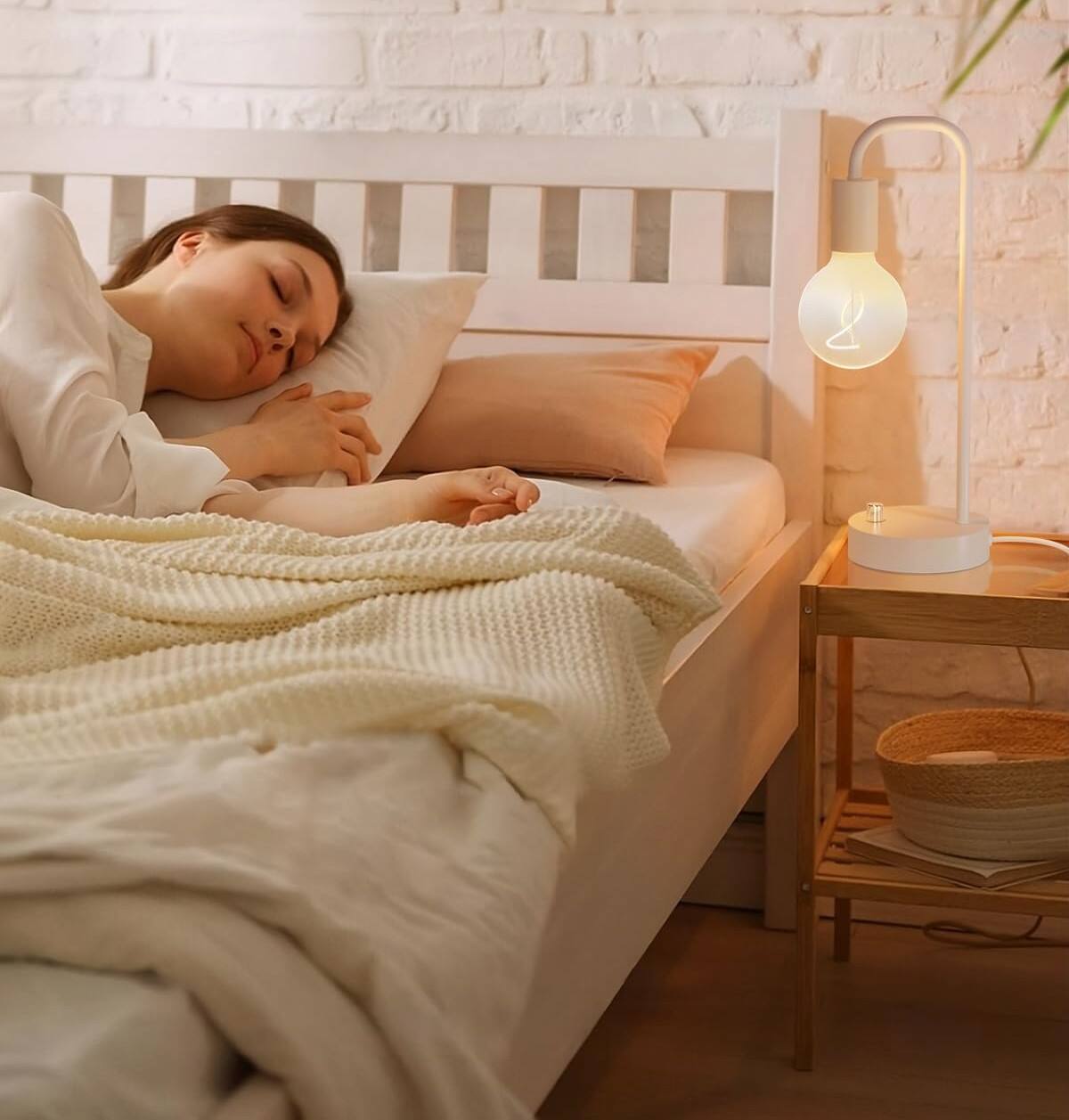 Alt View 1. FINEAK - Dimmable Industrial Table Lamp-Modern Bedside Light with LED Bulb - White.