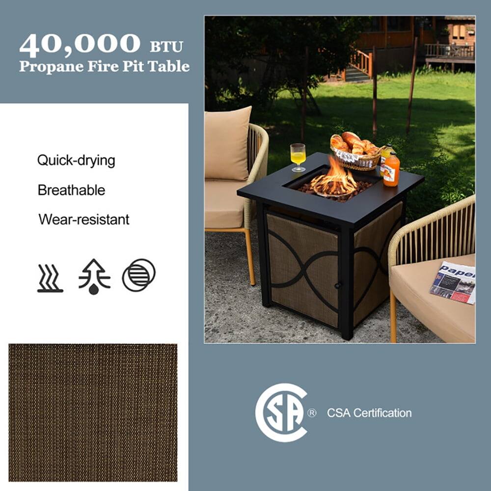 40,000 BTU Propane Fire Pit Table

- Quick-drying
- Breathable
- Wear-resistant

CSA Certification