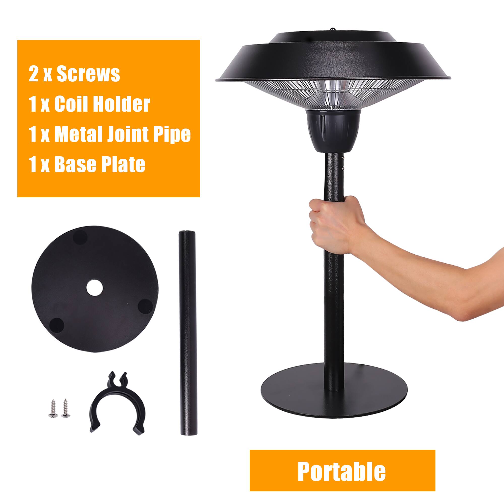 2 x Screws  
1 x Coil Holder  
1 x Metal Joint Pipe  
1 x Base Plate  

Portable