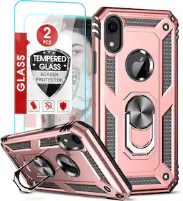Entronix - Premium Bundle for iPhone XR - Guard Gripstand Case with 2 Clear Screen Protectors - Pink