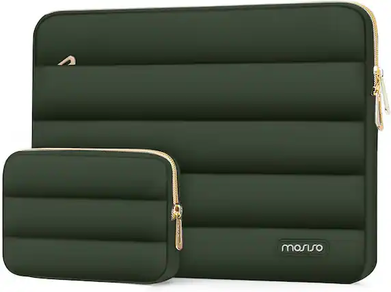 Front. mosiso - Puffy Laptop Sleeve 15-15.6 inch for MacBook Pro 16, HP Dell ASUS Acer Toshiba Lenovo Notebook - Army Green.