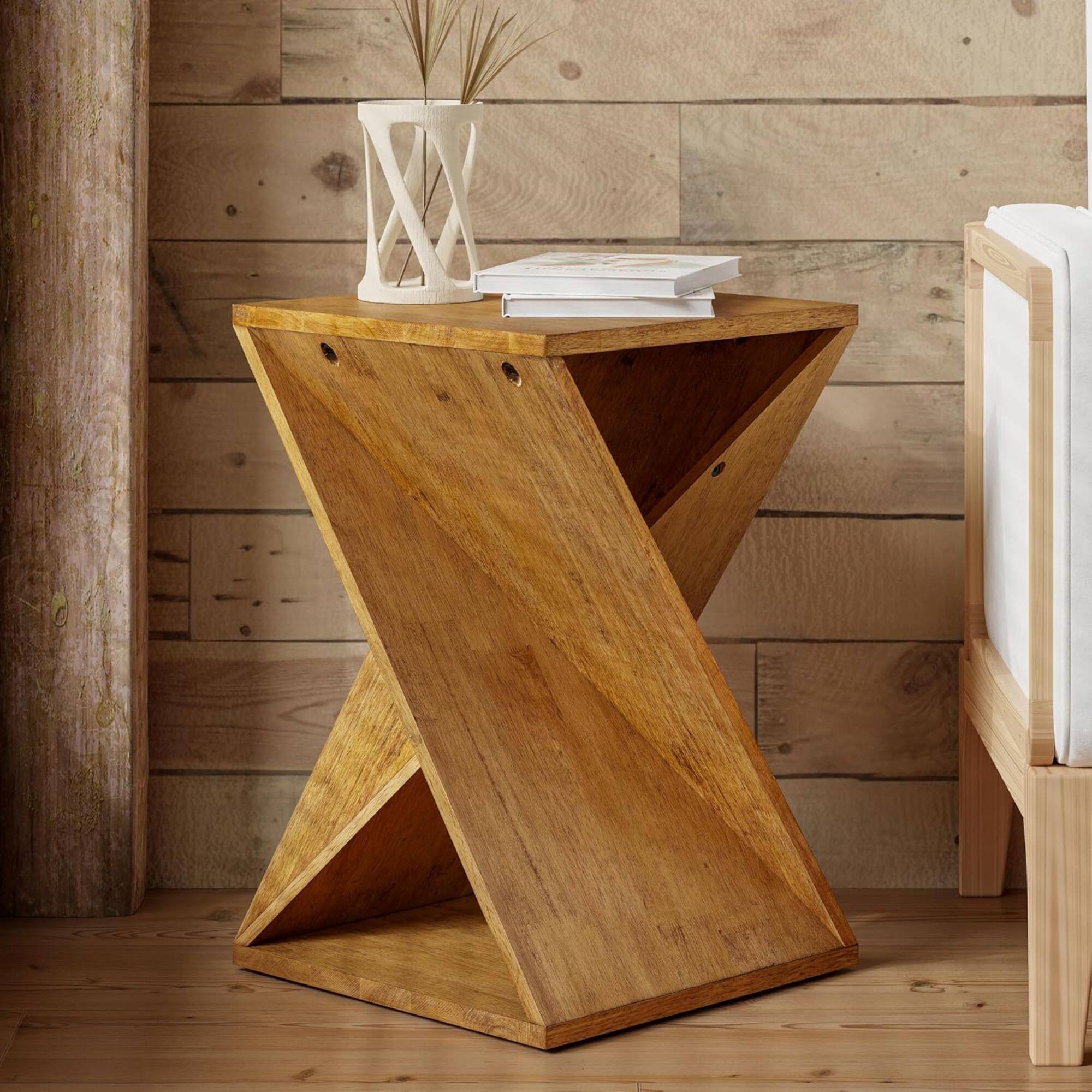 Alt View 4. COZAYH - COZAYH Farmhouse End Table, Square Solid Living Room Pedestal, Brown, Set of 2 - Brown.