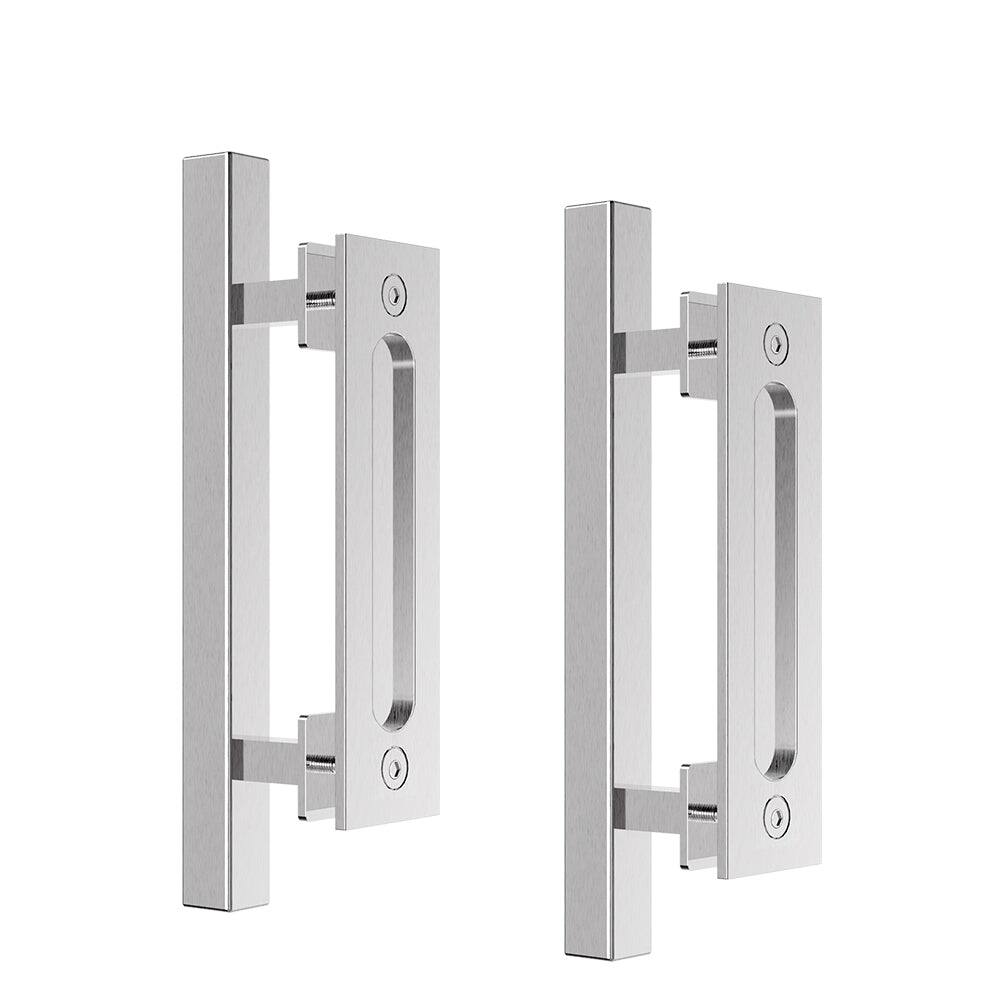 Alt View 1. Boyel Living - 12 in. Stainless Steel Square Pull and Flush Sliding Barn Door Handle Set (2-Pack) - Stainless Steel.