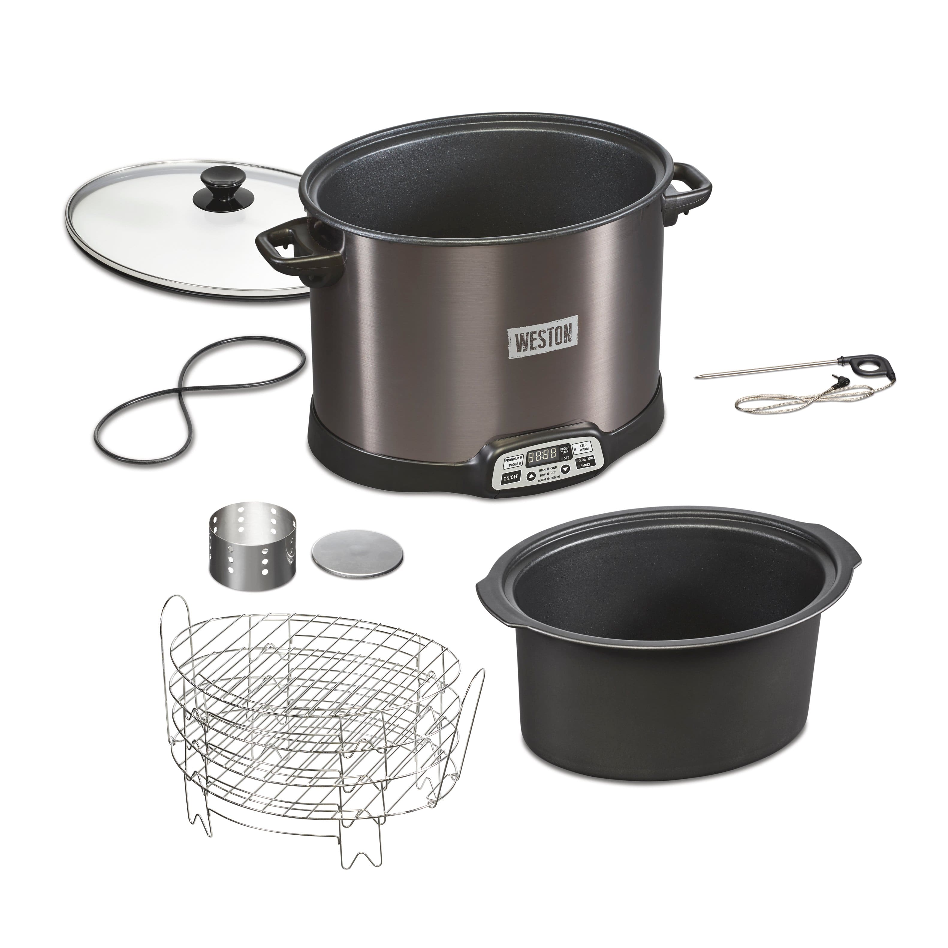 Weston - 2-in-1 XL Indoor Smoker & 10-Quart Slow Cooker - Stainless Steel
