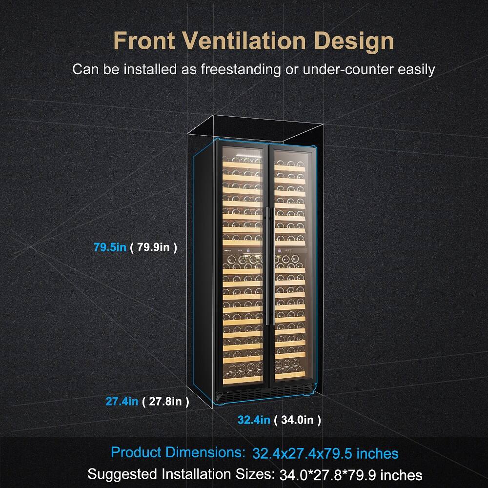 Front Ventilation Design Can be installed as freestanding or under-counter easily 79.5in (79.9in) ( ) 27.4in (27.8in) 32.4in (34.0in) Product Dimensions: 32.4x27.4x79.5 inches Suggested Installation Sizes: 34.0*27.8*79.9 inches
