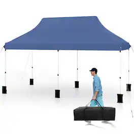 Costway - 10 x 20 FT Pop-up Canopy UPF50+ Sun Protection Tent with Carrying Bag - Blue