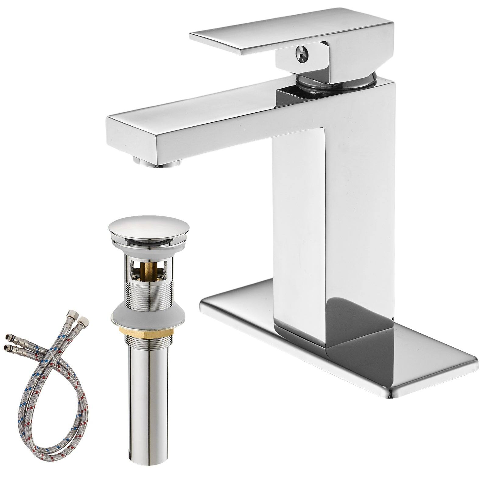 Alt View 3. Boyel Living - Single Handle Single Hole Bathroom Faucet with Deckplate Included and Pop Up Drain in Chrome - Chrome.