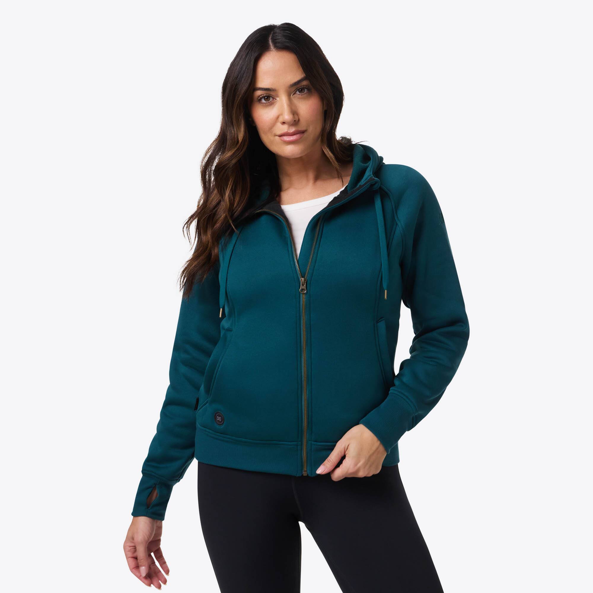 Front. Mobile Warming - Women's Highland Heated Hoodie - Dark Teal.