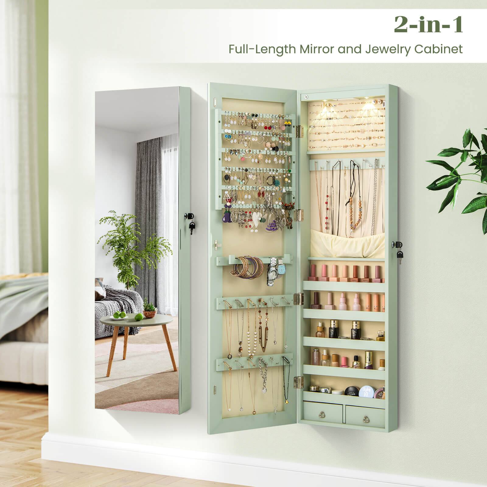 2-in-1 Full-Length Mirror and Jewelry Cabinet
