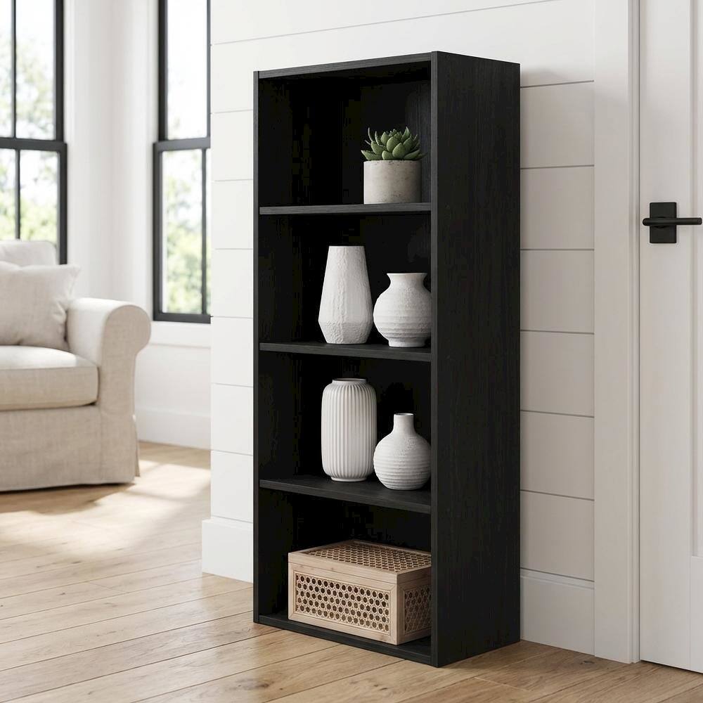 Angle. FurniFact - Wooden bookcase with sleek design for modern home decor - Espresso.