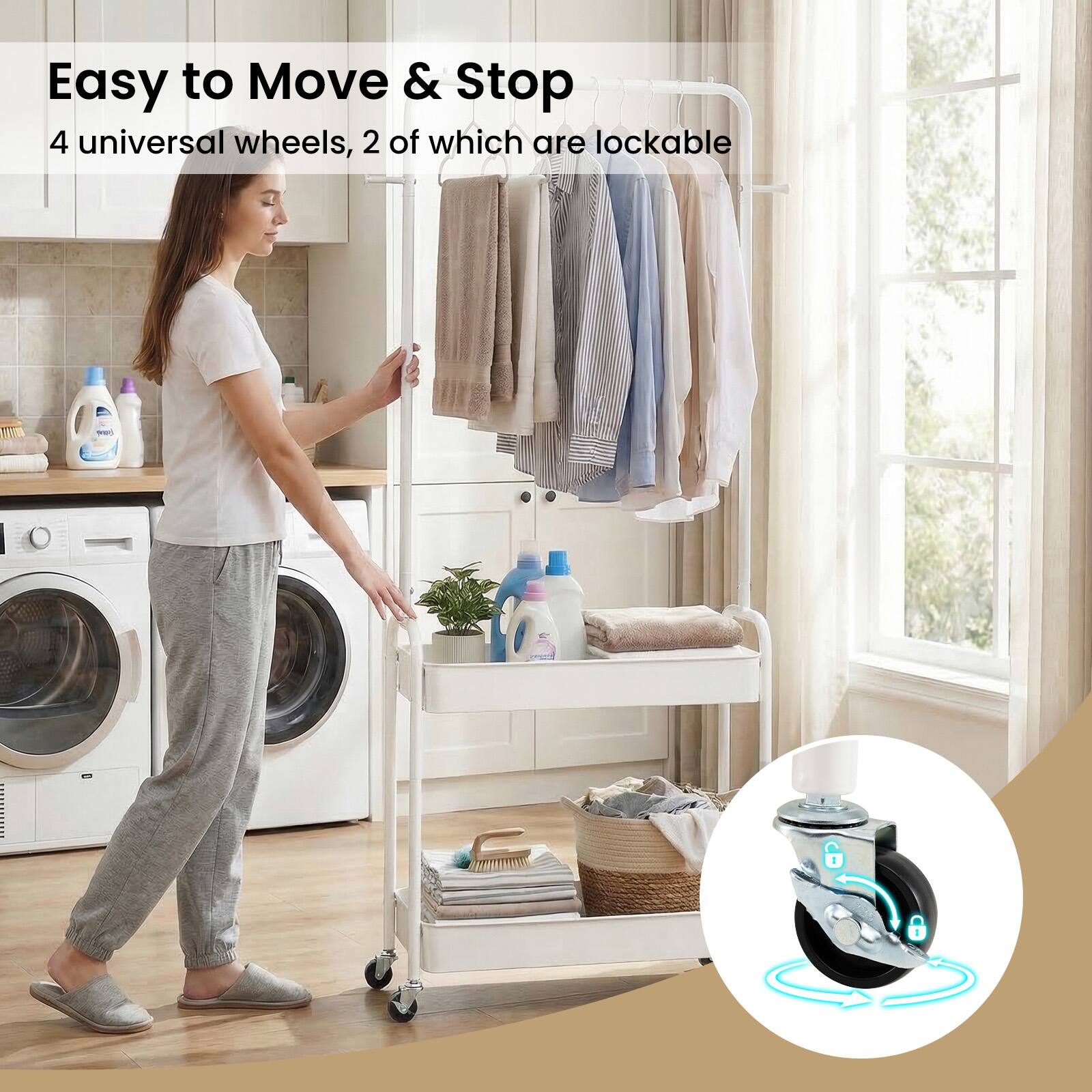 Easy to Move & Stop  
4 universal wheels, 2 of which are lockable