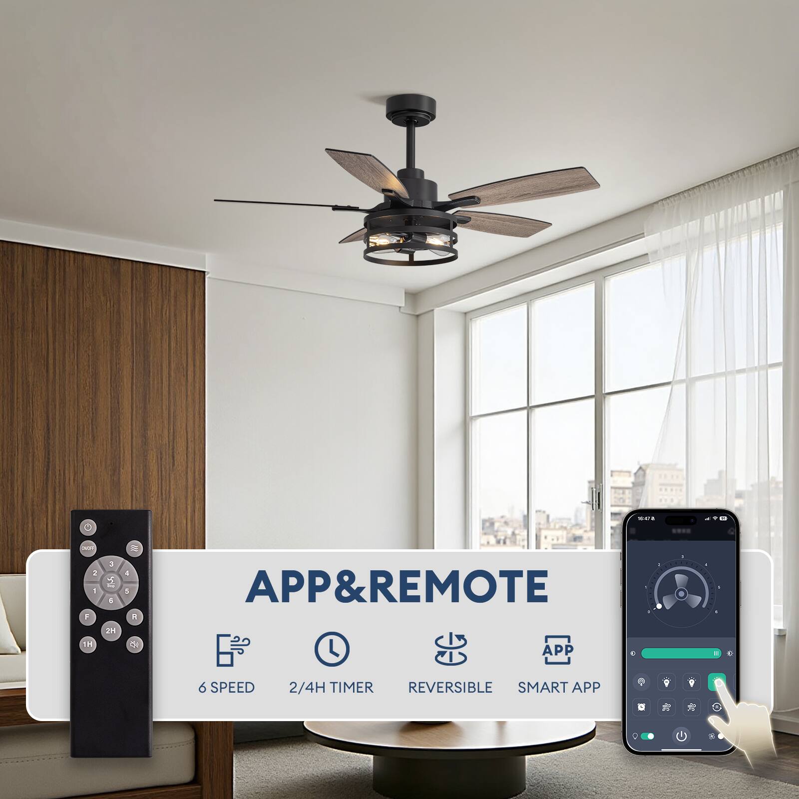 C N 2 - F 55 C 45 4 APP & REMOTE 1H 2H OH APP 6 SPEED 2/4H TIMER REVERSIBLE SMART APP