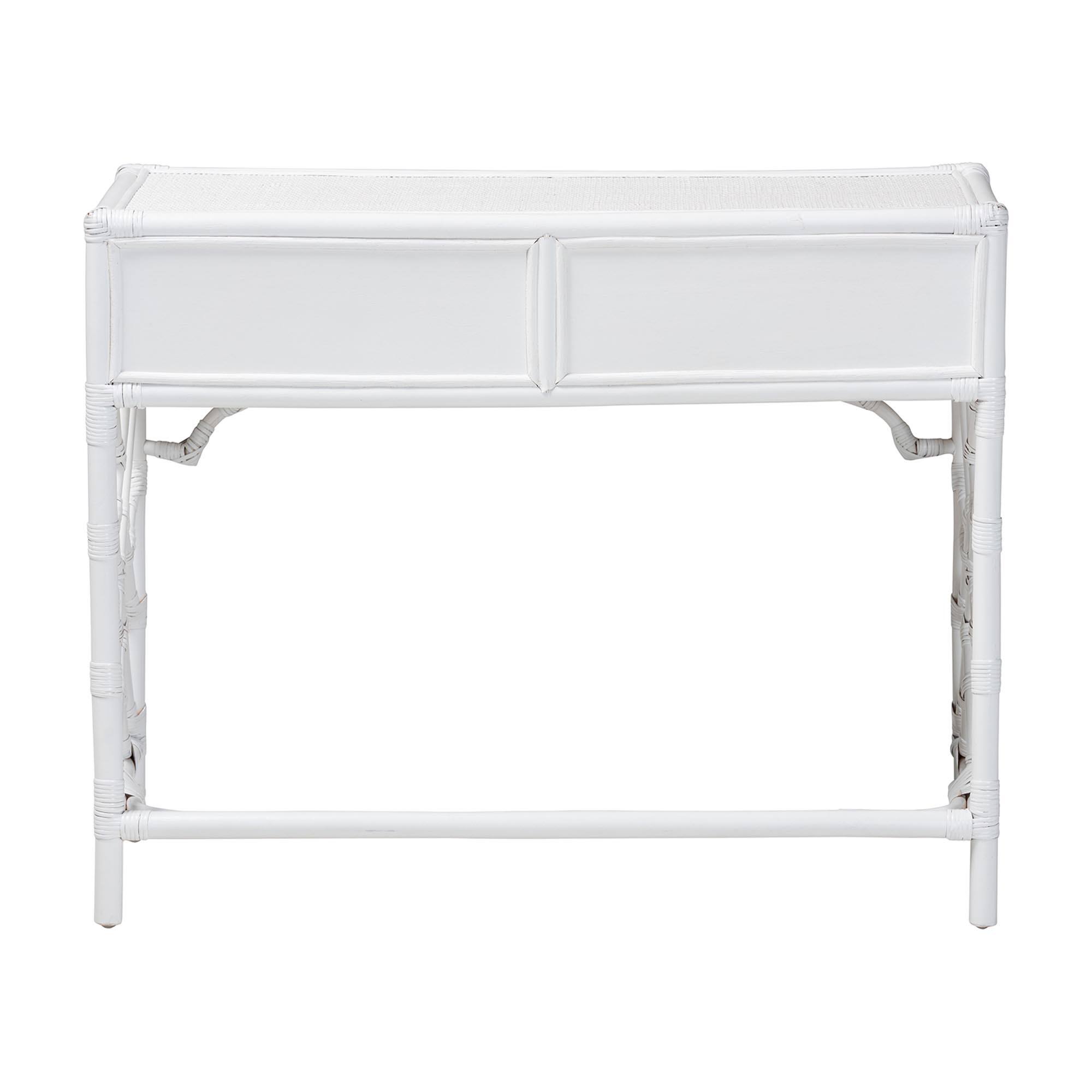 Alt View 1. bali & pari - Lindie Natural Rattan Writing Desk with Two Drawers - White.