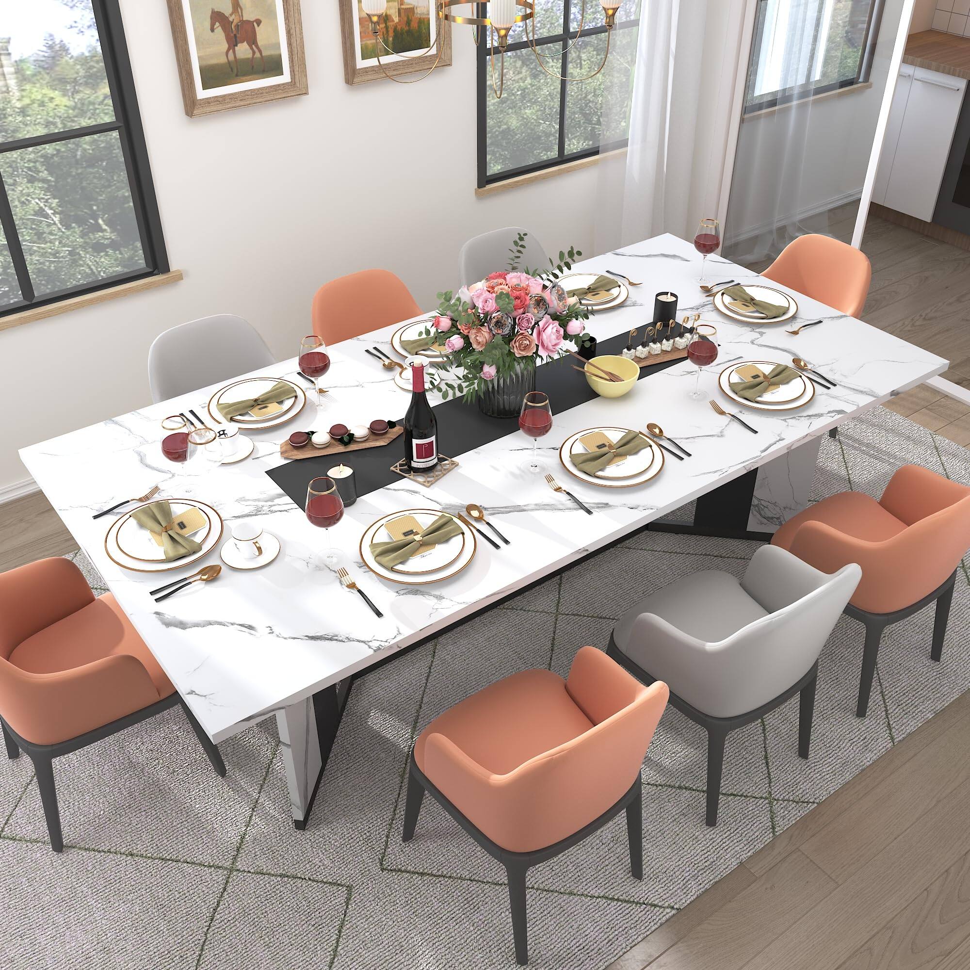 Alt View 5. Espafurni - 78 Inch Modern Rectangular Dining Table for 6 - 8, Waterproof Top & Adjustable Legs - White.