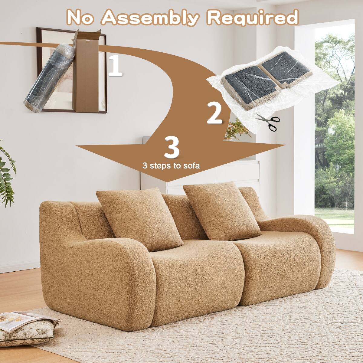 Ropilly Teddy Fabric Loveseat Sofa, 2 Seat Modular Sofa, Camel ...