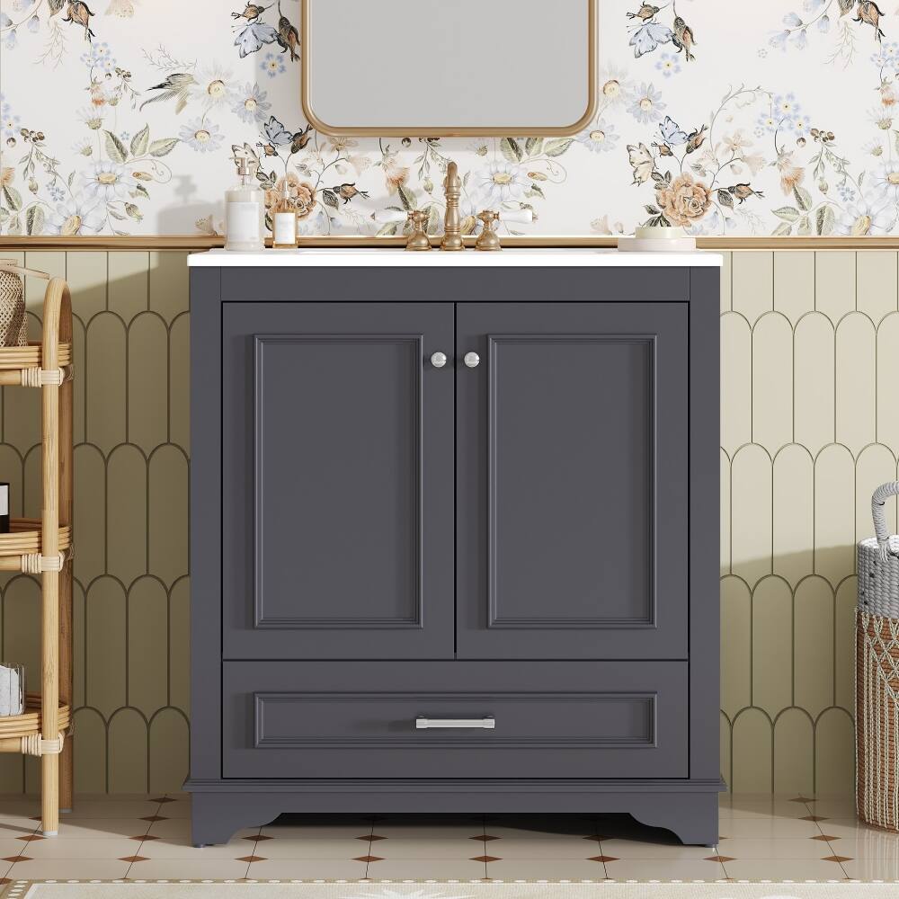 Front. Loheer - Loheer 30 inch blue bathroom vanity with sink Solid Wood Frame - Blue.