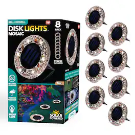 Bell + Howell - 6 LED Round Mosaic Solar Powered Disk Lights with Auto On/Off - 8 Pack