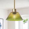 Front. Parrot Uncle - 8" Vintage Gold 1-Light Pendant Light with Green Glass Shade - Brass.