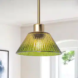 Parrot Uncle - 8" Vintage Gold 1-Light Pendant Light with Green Glass Shade - Brass