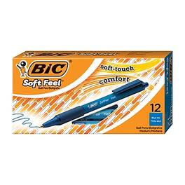 BIC - Soft Feel Retractable Ballpoint Pens, Medium Point, Dozen - Blue Ink