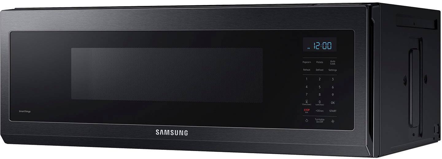 The text on the image reads:

12:00 Popcorn Poitato Auto Cook Reheat Defrost Settings 5 2 3 4 5 6 7 8 9 W 0 kC nom OK SmartThings STOP in +30s START Turntable ROVIO SAMSUNG

Corrected text:

12:00 Popcorn Poitato Auto Cook Reheat Defrost Settings 5 2 3 4 5 6 7 8 9 W 0 kC nom OK SmartThings STOP in +30s START Turntable ROVIO SAMSUNG