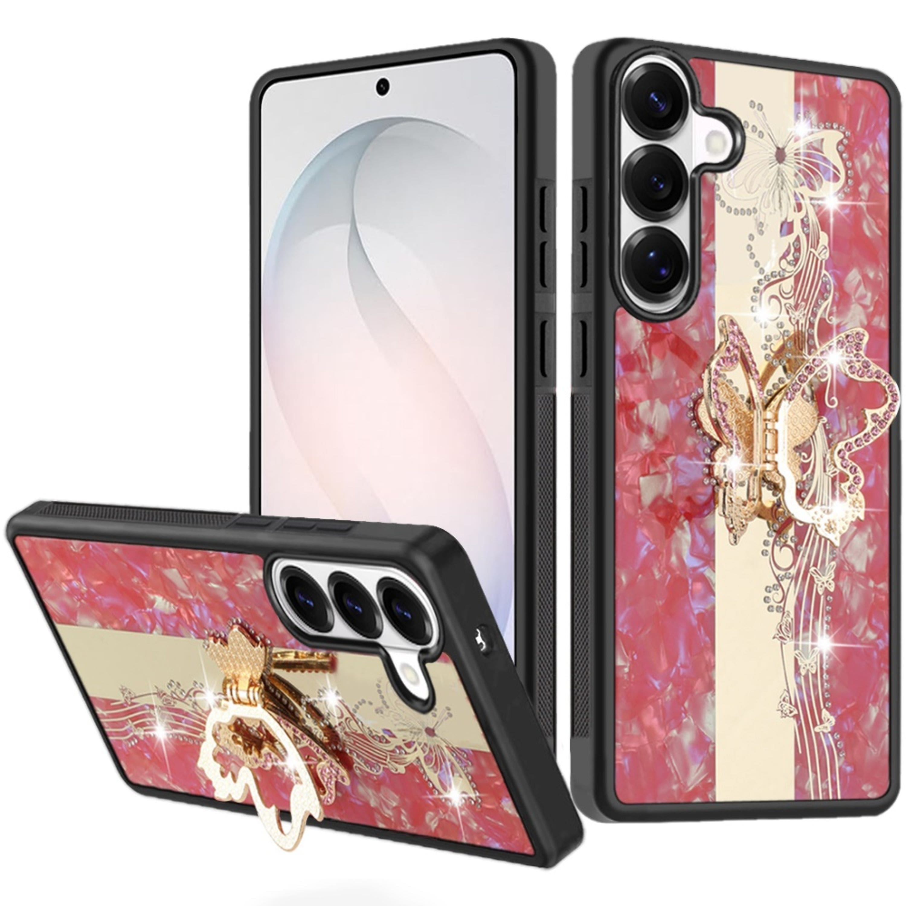 Kitcheniva - Rhinestone Bling Glitter Case With Tempered Glass For Samsung S26 Plus - Red