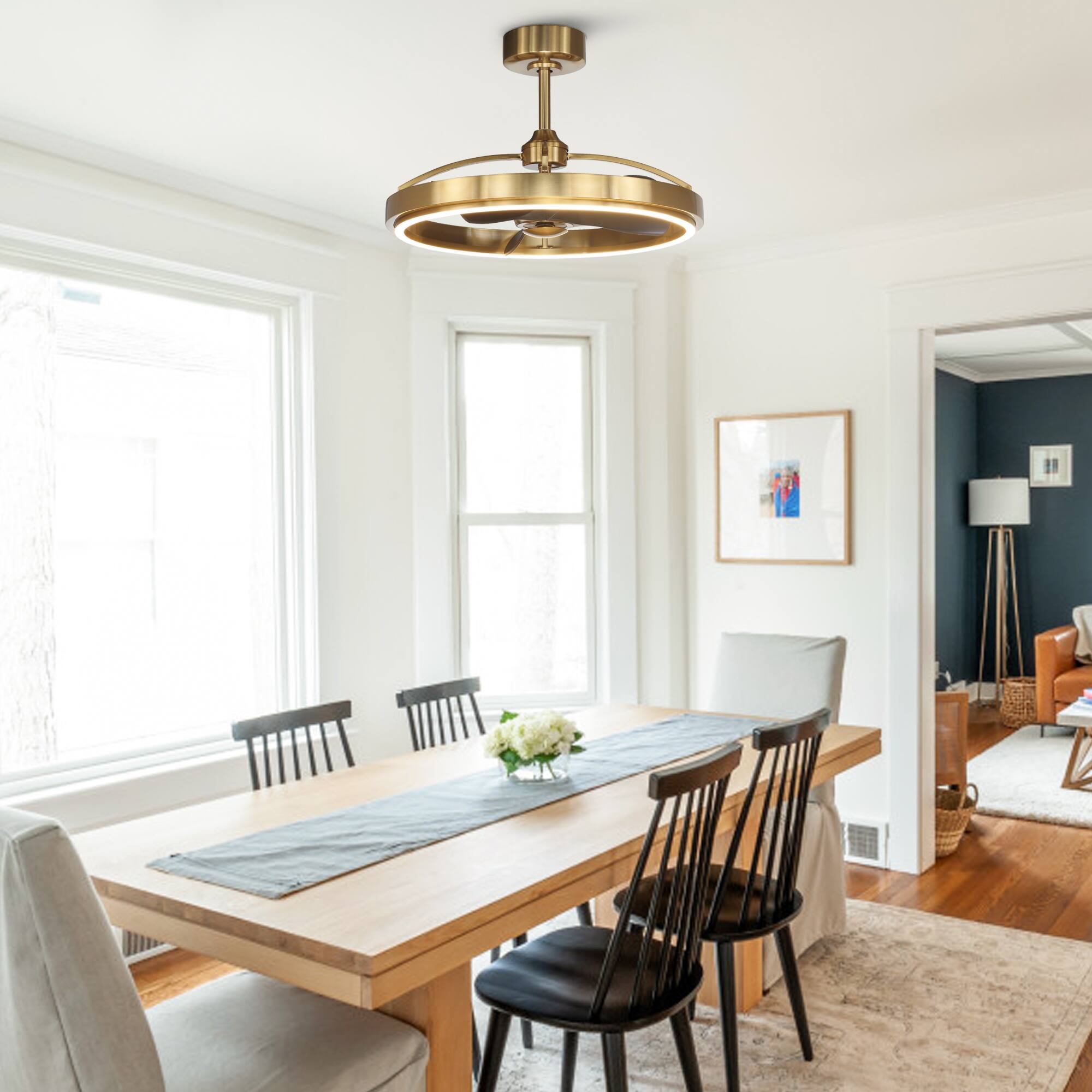 Back. Parrot Uncle - 27" Modern Brass LED Ceiling Fan with Remote Control - Brass.