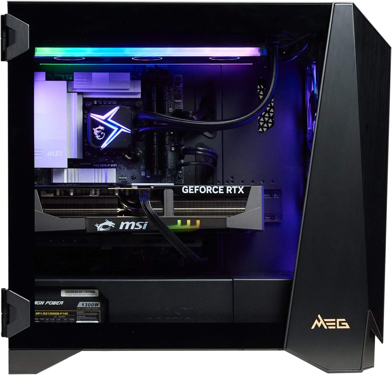 The text on the image reads:
"HISI PRS ZOP Ww 0V9 GEFORCE RTX msi GH POWER 1300W HP1-02130000F140 12-S MEG"
The corrected text should be:
"HISI PRS ZOP Ww 0V9 GEFORCE RTX msi GH POWER 1300W HP1-02130000F140 12-S MEG"