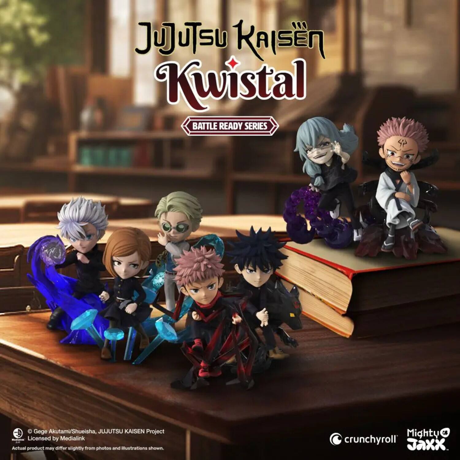 Jujutsu Kaisen  
Kwistal  
BATTLE READY SERIES  

Jujutsu Kaisen  
Kwistal  
BATTLE READY SERIES  

© Gege Akutami/Shueisha, JUJUTSU KAISEN Project  
Licensed by Medialink  
Actual product may differ slightly from photos and illustrations shown.  

crunchyroll  
Mighty Jaxx